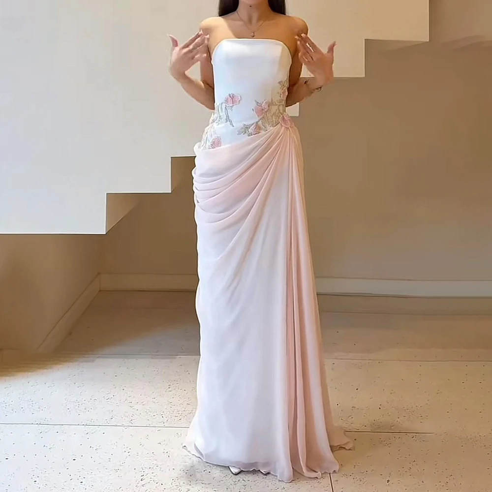 Custom Made Graceful Boat Collar Pleated Embroider Evening Dress Floor Length Backless Prom Party Dress with Train Vestidos