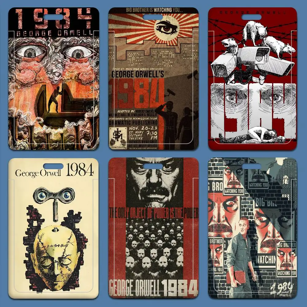 Porta credenciales de George Orwell de 1984, cordones para llavero, nuevos portatarjetas de dibujos animados para mujer, correas para el cuello, credenciales de estudiante para regalo