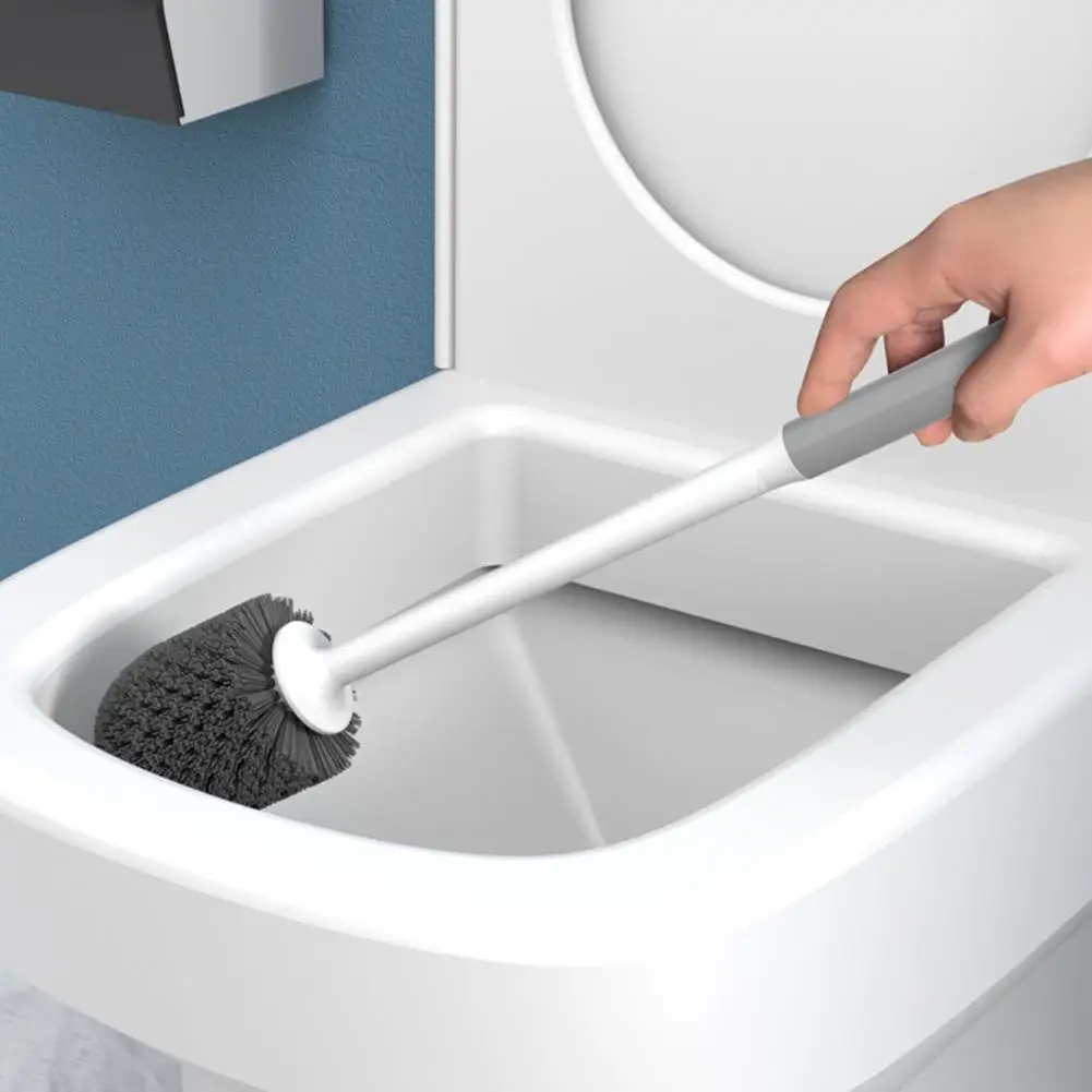 Toilet Brush Toilet Brush with Extended Anti-slip Handle Hanging Hole Silicone Bathroom Cleaner Set with Soft Bristle Head Wall
