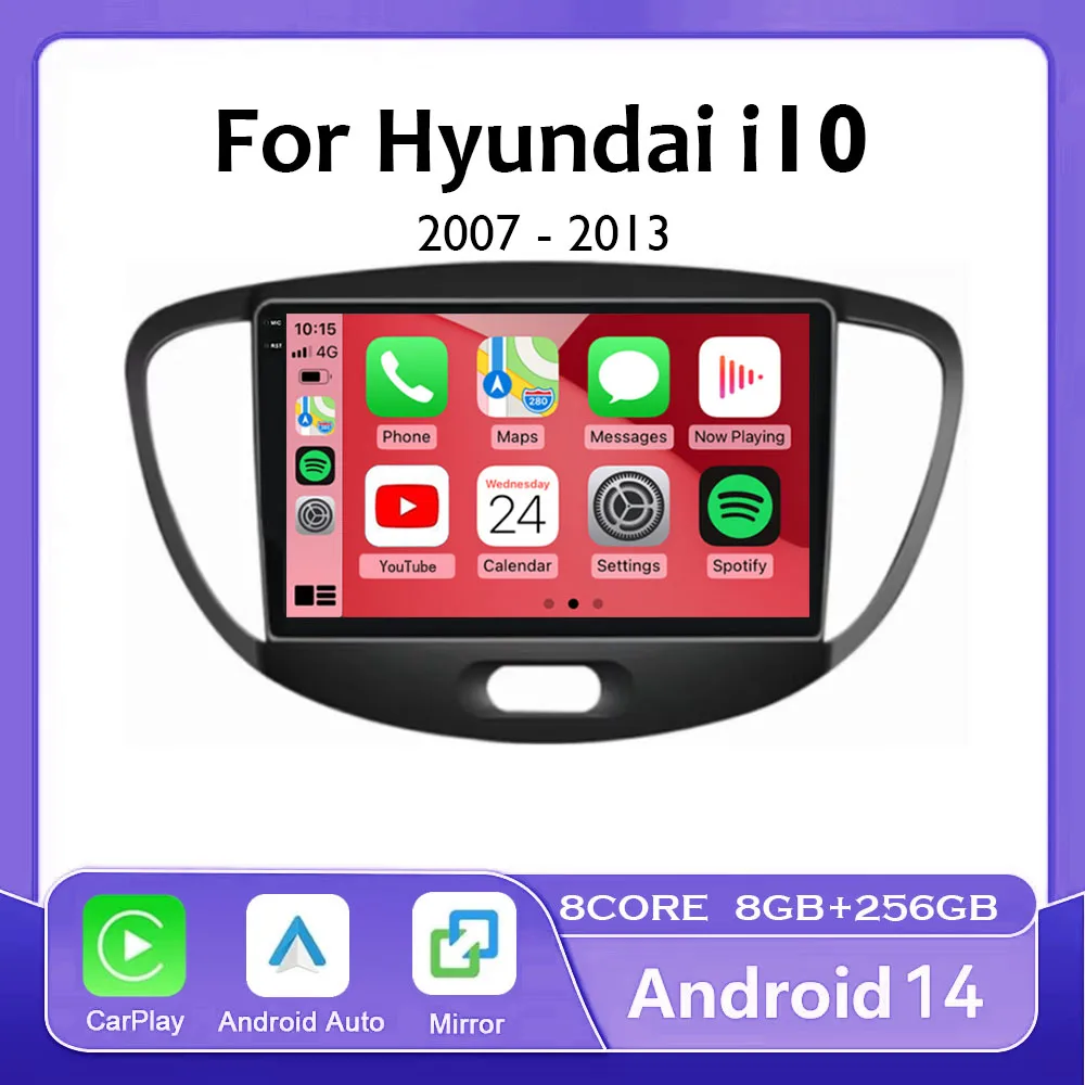 

Android 14 CarPlay Auto WIFI + 4G Автомобильное радио для Hyundai i10 2007 2008 2009 2010 2011 2012 2013 GPS Мультимедийный плеер DSP стерео BT