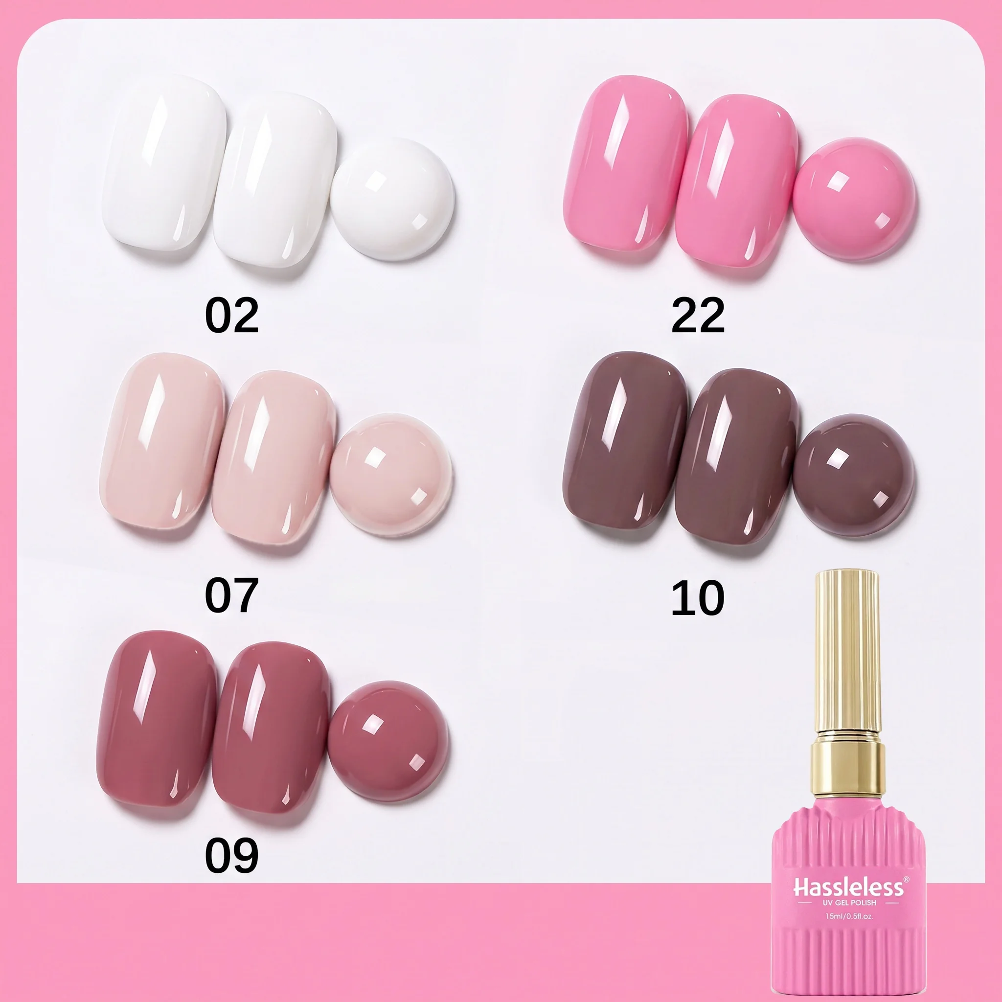 Hassleless 5Pcs Gentle Pink Nail Gel Polish Set, Versatile Nail Kit, Includes White, Pink, Nude Milk Tea Color, Gray Nude Brown, and Gray Bean Paste, Durable and Resistant to Peeling, Long-Lasting and Quick-Drying, Sal