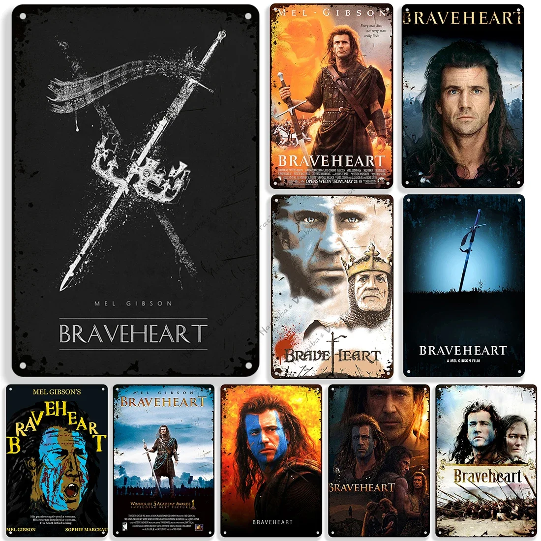 Placa decorativa de Metal Braveheart, cartel de estaño de película clásica americana, cafetería, hogar, cueva de hombre, decoración de pared