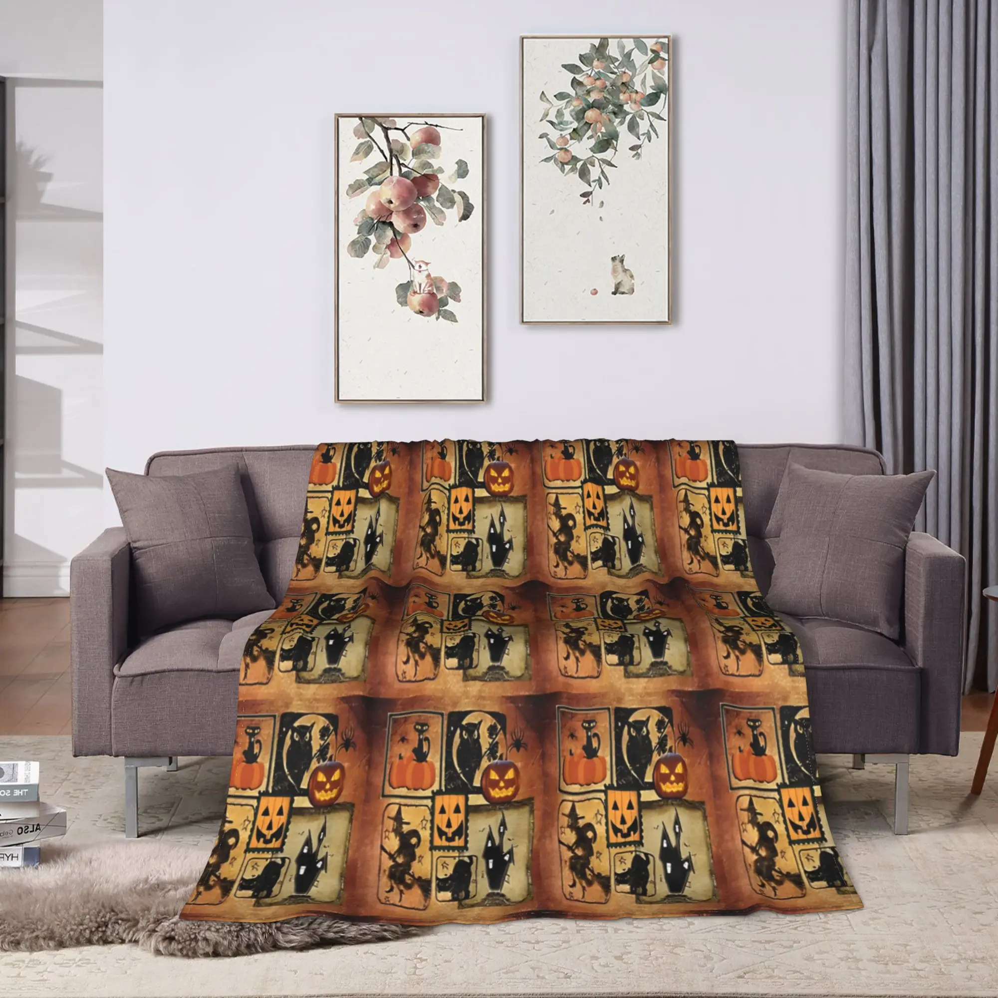 Vintage Collage Halloween Blanket Quality Super Soft  Throw Blanket Spring Boy Girl Living Room Comfortable Bedspread