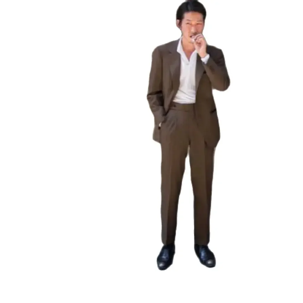 الشق التلبيب الرجال الدعاوى 2 قطعة سترة فستان أطفال مع سروال داخلي واحدة الصدر البني ملابس العمل الرسمية مجموعة كاملة الملابس الذكور الأنيقة