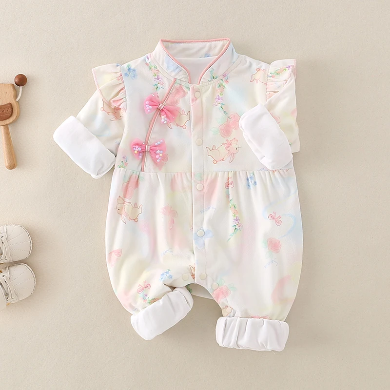 

Spring Faion Baby Girl Clothes Rer Suit Long Sve Knot Double Layer Cler Suit High Waist Long Pants