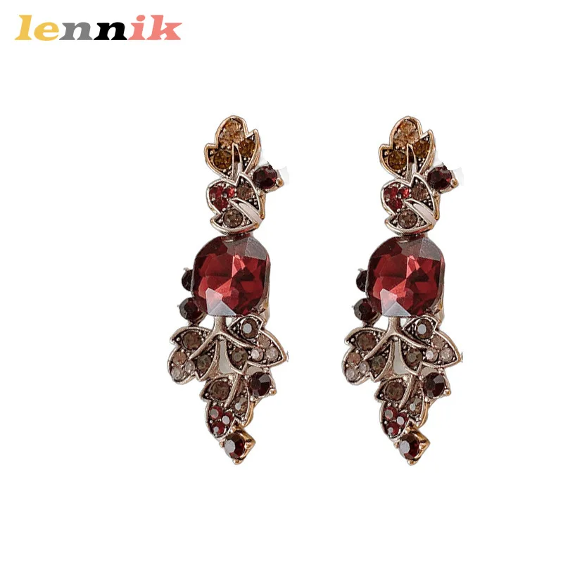 Women's Retro Square Leaf Diamond Necklace Set, Vintage Luxury