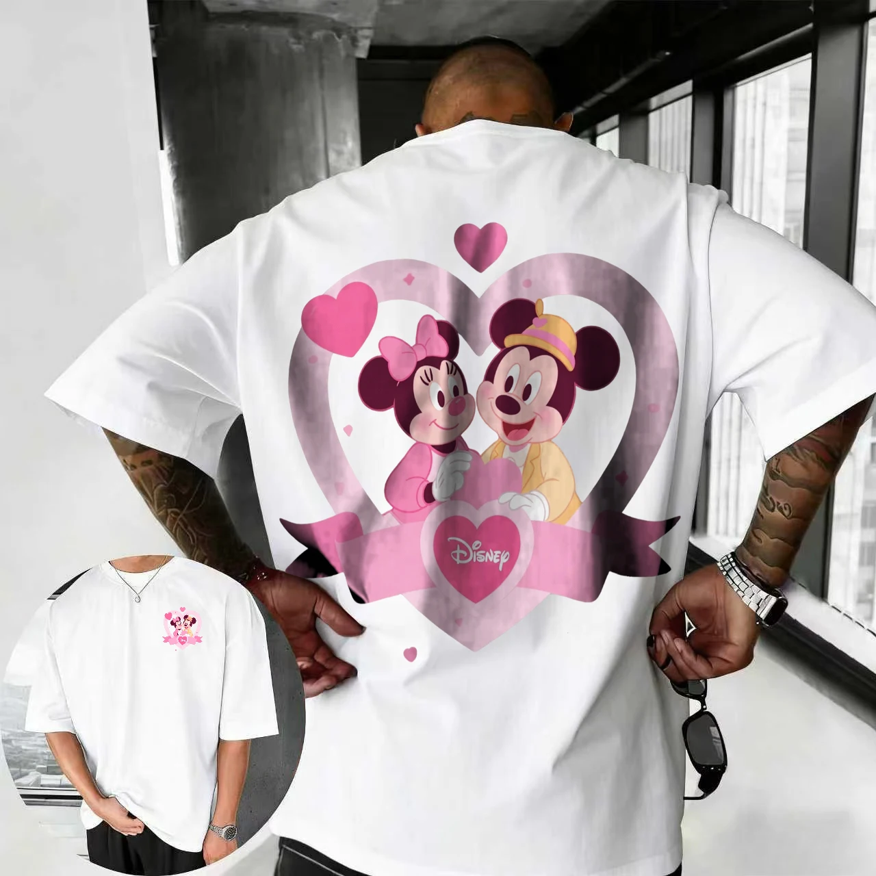 

2026 Summer Disney Mickey and Minnie T-shirt Men's Street Fashion 100% Pure Cotton Short-sleeved Casual Loose Breathable Top