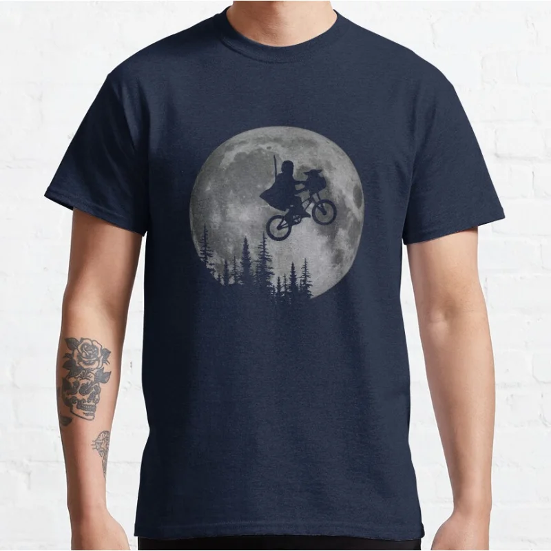 Across The Moon With The Child ET The Extra Terrestrial 80s Horror movie Alien E.T. Sci fi T-shirt large size Adult Tops S-6xl