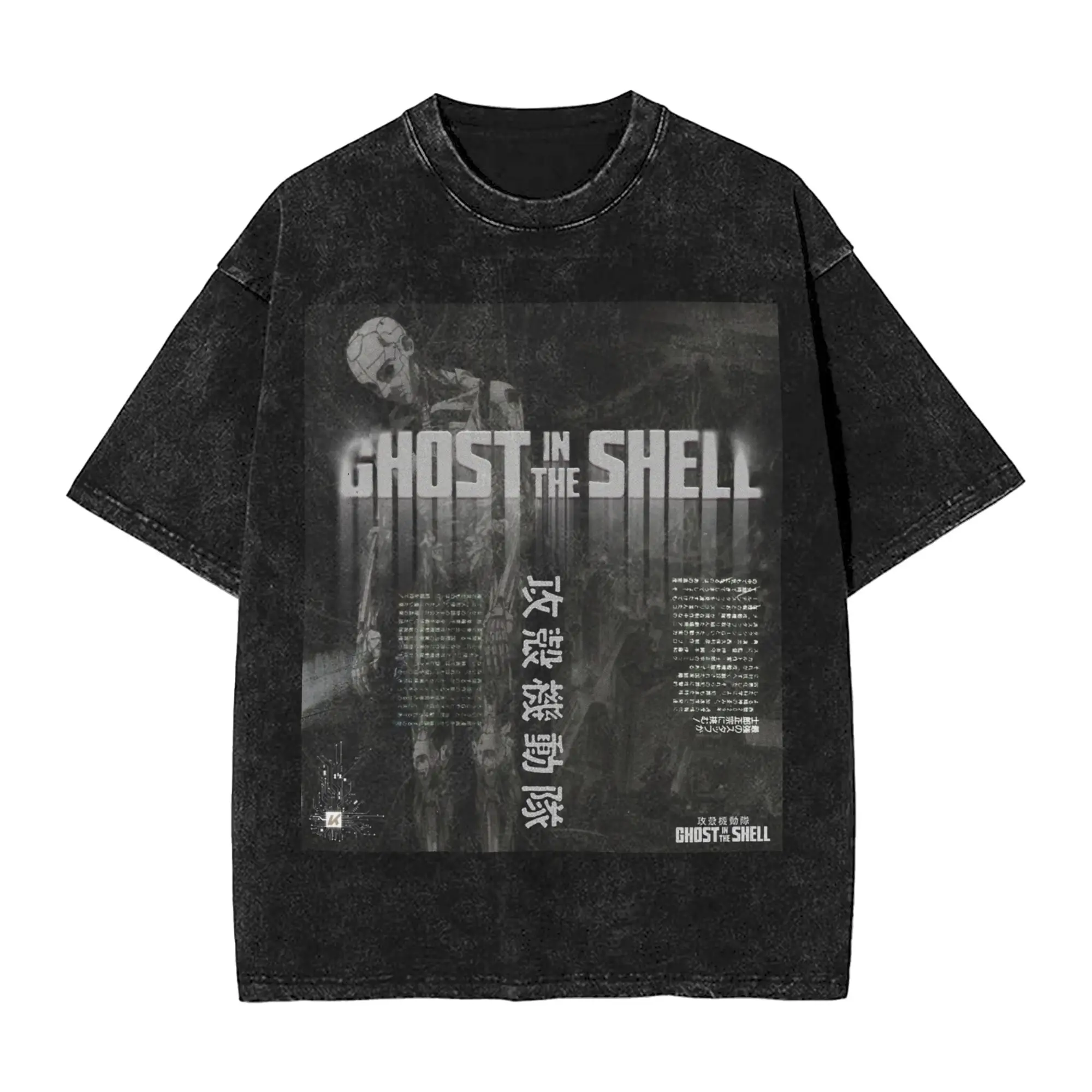 Washed T Shirt Ghost in the Shell Hip Hop Fashion T-Shirts Harajuku  Streetwear 100% Cotton Printed Tops Tops Tees for Men Women