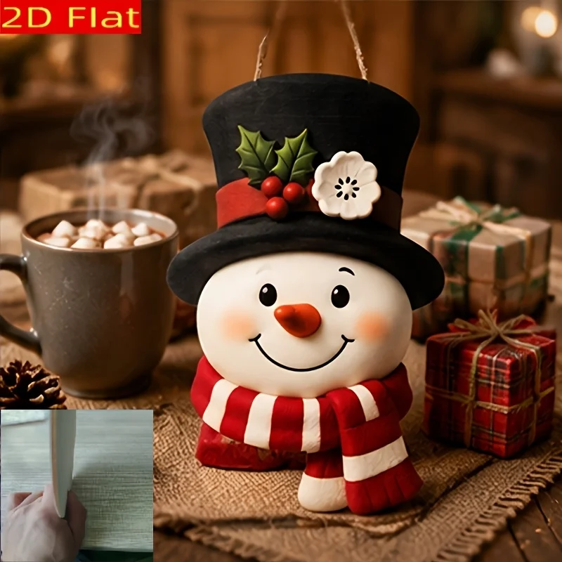 Christmas Winter Snowman Wooden Ornament, Farmhouse Countryside Christmas Door Welcome Wreath Decor, Front Door Decoration