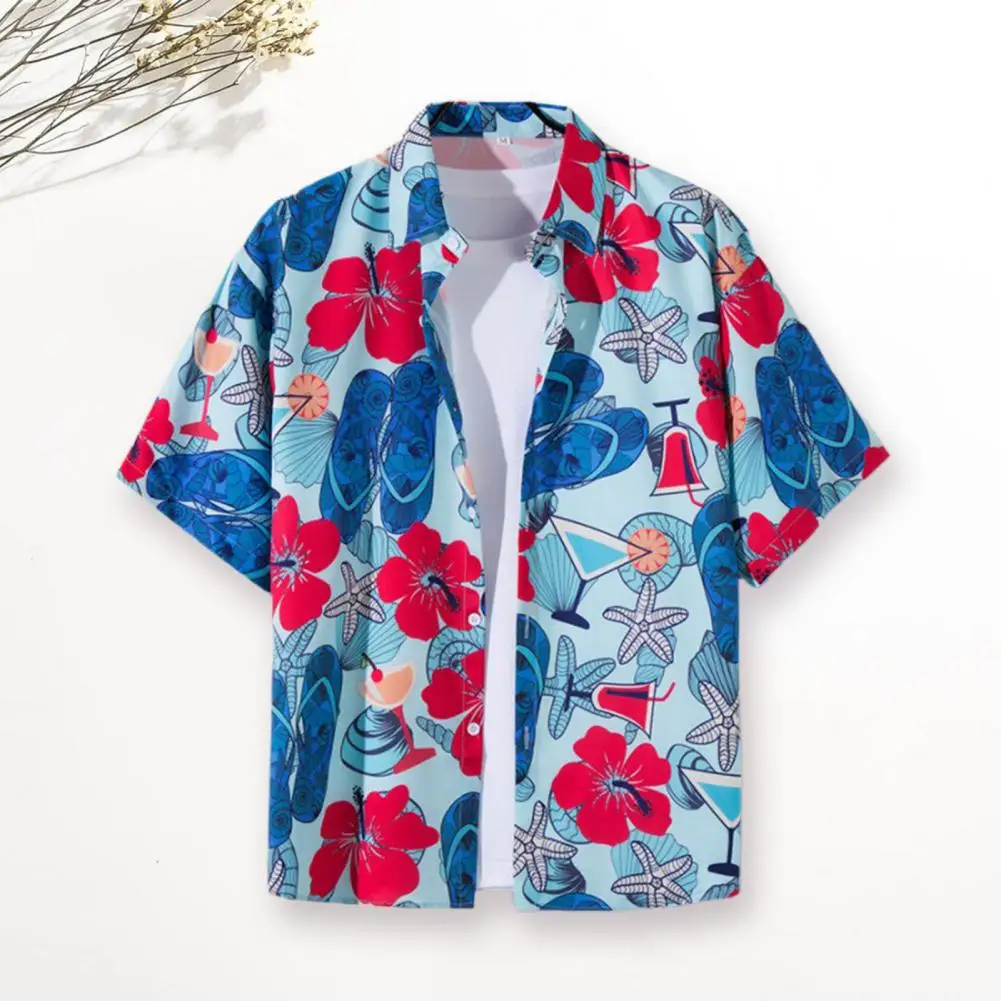 Мужская Уличная мода, летняя повседневная рубашка, гавайский мультяшный принт, повседневные свободные рубашки, пляжные свободные топы с коротким рукавом