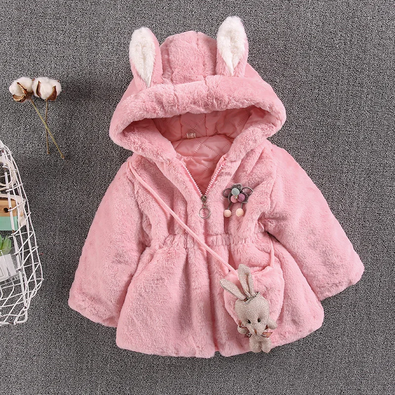 

New winter girl maomao clothing baby young boy girl cartoon rabbit upset quilted imitation fur coat 4 to 12 years old