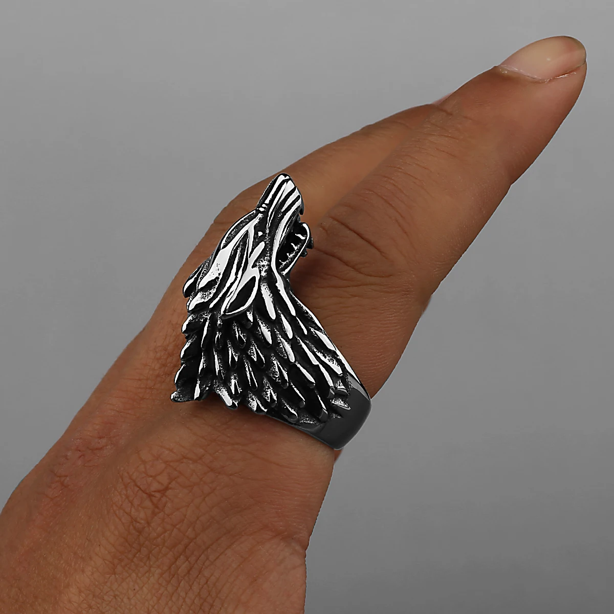 Viking Domineering Wolf Head Ring Men\'s Fashion Personality Creative Temperament Stainless Steel Ring Jewelry Gift Wholesale