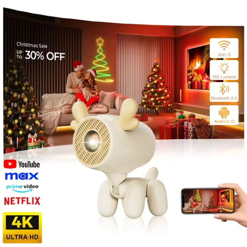 

4K Projector: Android 13 Smart Streaming | WiFi 6 & BT5.0 | 1080P HD | Perfect for Backyard & Camping