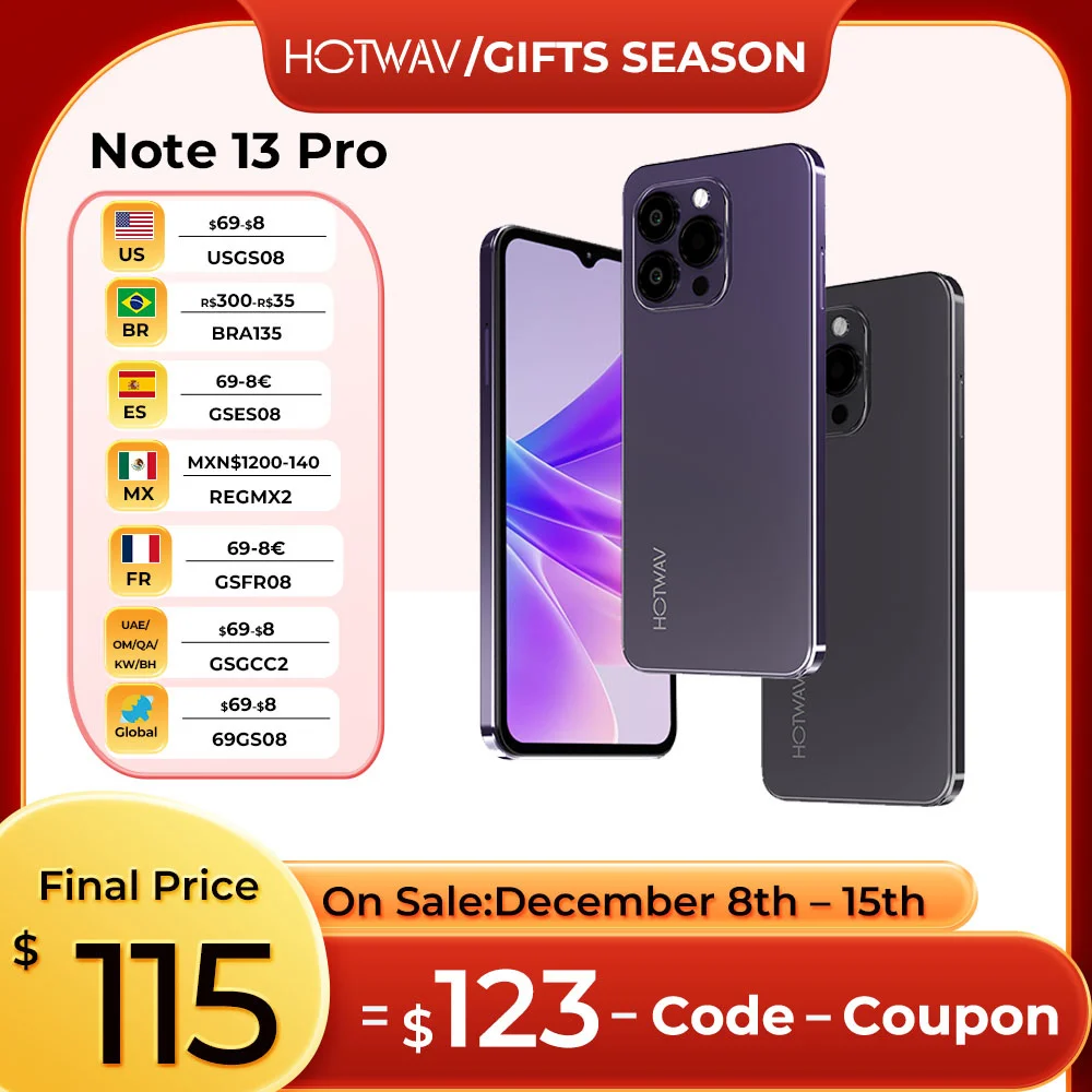 Original HOTWAV Note 13 Pro Smartphone Android 13 6.6'' HD+ 90Hz Refresh Rate 16GB(8+8)+256GB 50MP Camera 5160mAh Cellphone