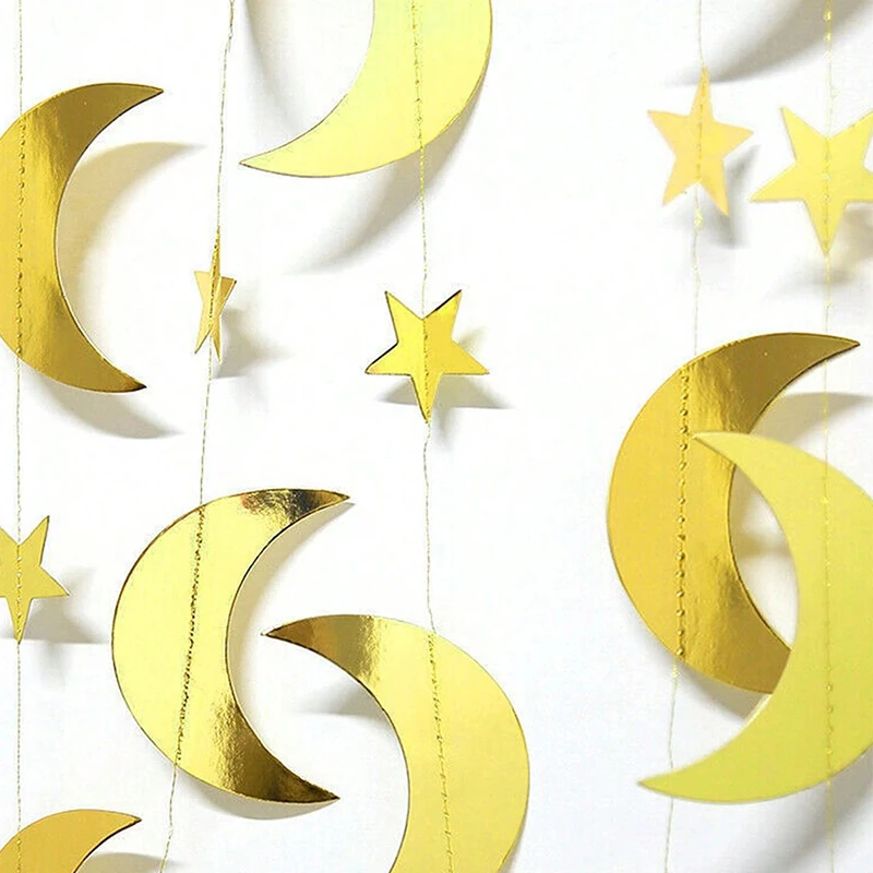 2/4M Star Moon Hanging Decoration Stars Streamers Banner Backdrop Decor for Birthday Party Wedding Eid Ramadan Decoration