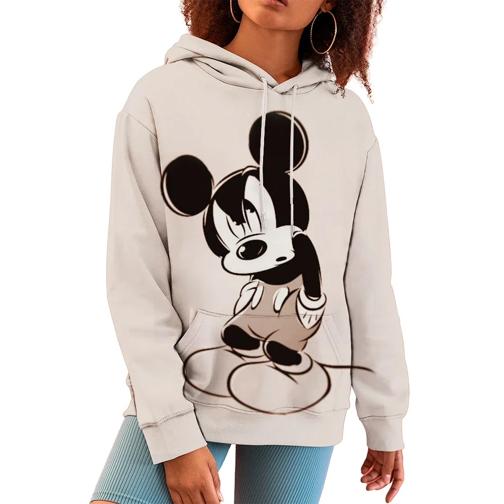 Fashionable and casual Disney Mickey and Minnie cartoon anime print Women's Hoodie Autumn and Winter Couple Clothes Hoodies