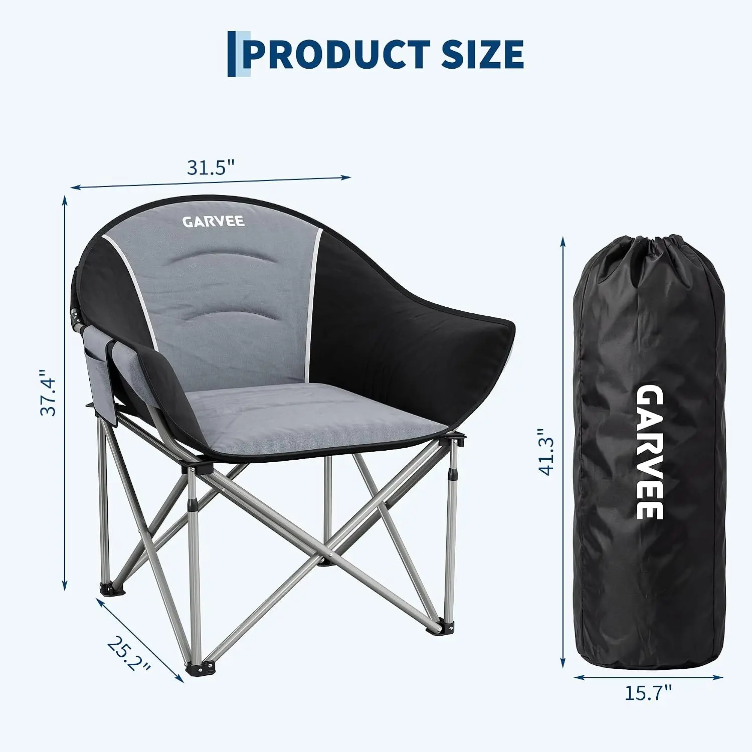 Oversized Padded Camping Chair for Adults – Supports 450 lbs, Foldable Lawn Chair with Side Pocket & Cup Holder, Ultra-Thick Comfy Cushion for Camping, Fishing, Sports & Garden