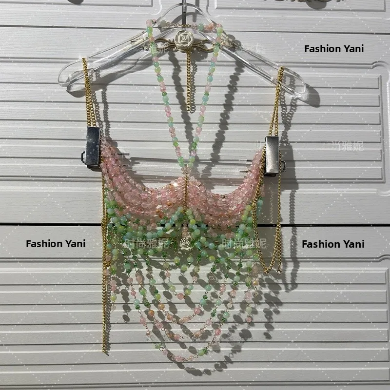 

Faionable Yanie Crossbody Beaded Sexy Girl Body Chain Nelace Women's Outerwear Trendy ort Sve Color Vest