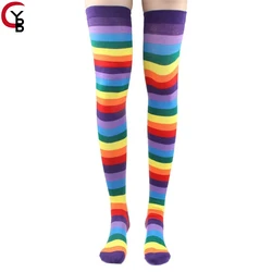 Calcetines largos a rayas por encima de la rodilla para mujer, medias altas hasta el muslo para el día de la independencia, Navidad, Halloween, Cosplay de bruja, 1 par