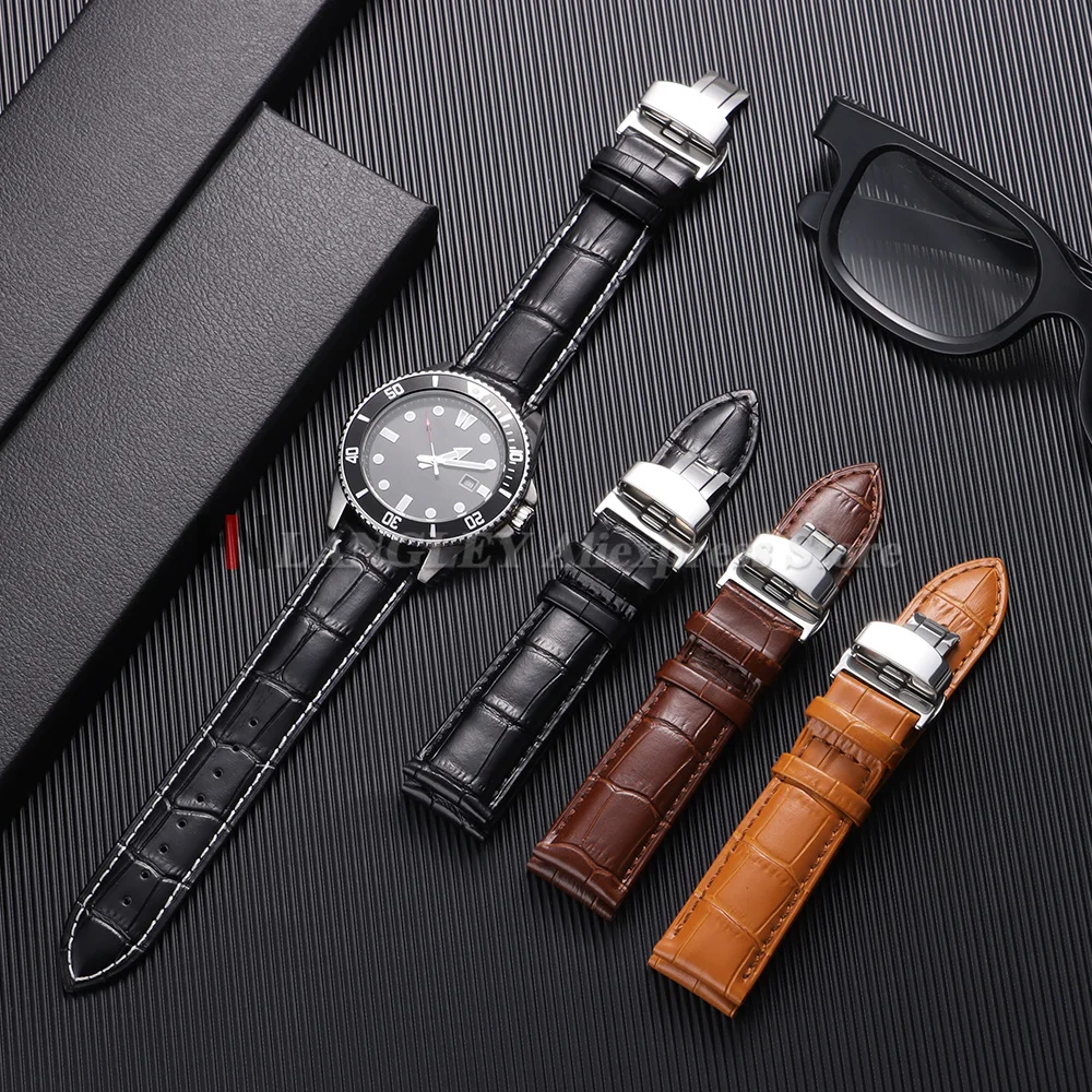 Genuine Calfskin Leather Watch Straps 12/13/14/15/16/17/18/19/20/21/22/23/24mm Universal Replacement Bands with Butterfly Buckle image 3
