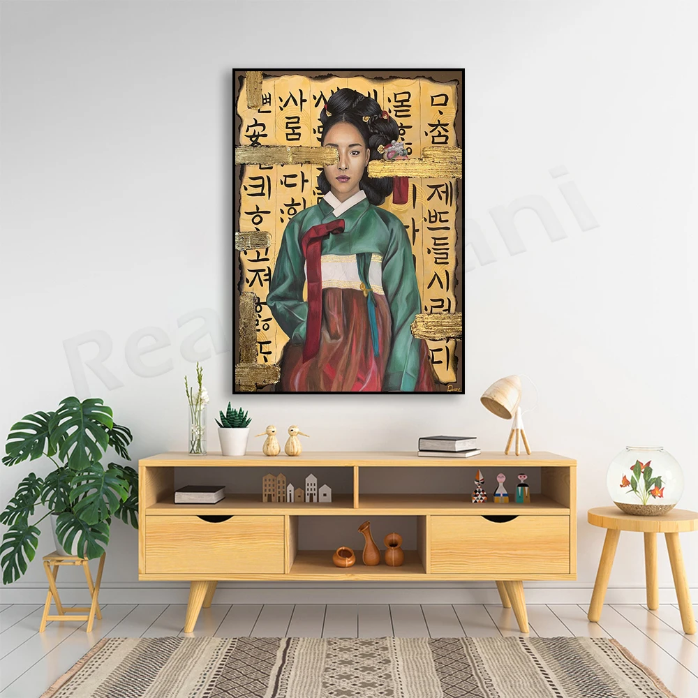 Korean Women and Hanbok Girl Culture Wall Art Canvas Painting Living Room Home Decor Wall Art, Korean Style Decor Poster