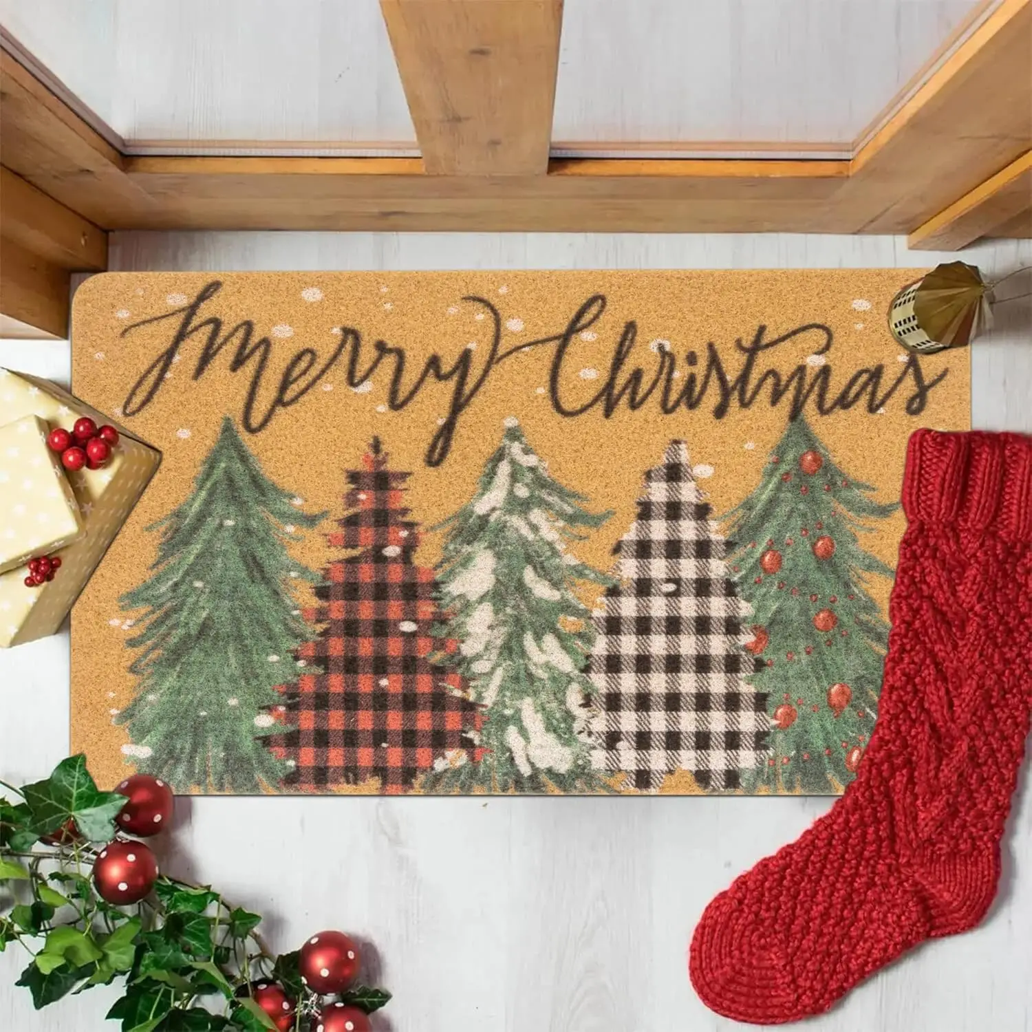 

Personalized Christmas Doormat Custom Name Winter Forest Landscape Anti Slip Entrance Rug Christmas Home Decoration Ideal Gfit