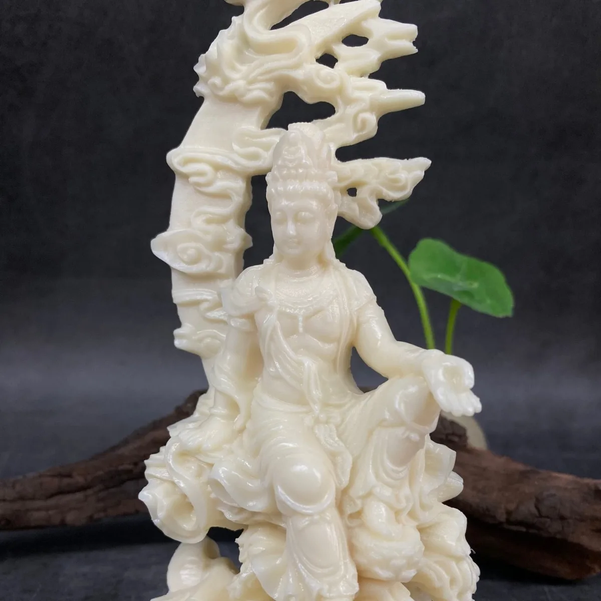 Ivory Nut Carved Water Moon Guanyin Buddha Statue Living Room Feng Shui Decor Free Guanyin Bodhisattva Craft Ornament