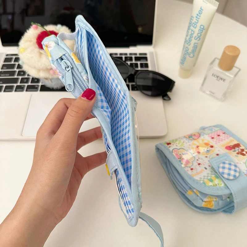 1pc 여름 만화 Photocard 동전 지갑 레트로 다층 짧은 지갑 미니 지갑 지갑 야외 학생 동전 가방