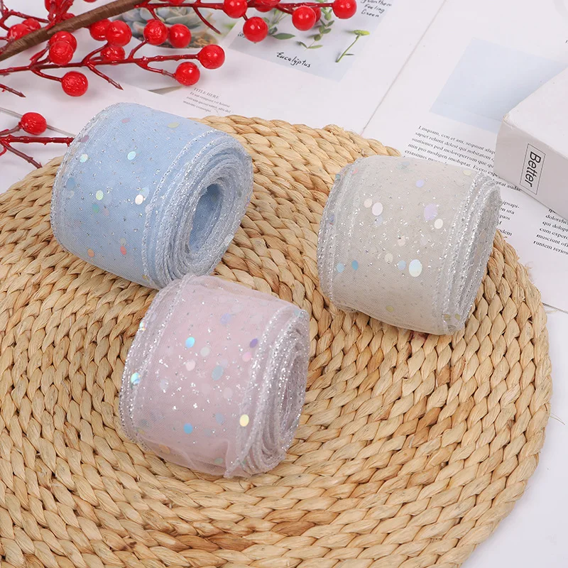 100 Yards 55MM Silver Thread Edge Sequin Colorful Dots Yarn Ribbon DIY Crafts Handmade Accessories Material Skirt Gift Wrapping