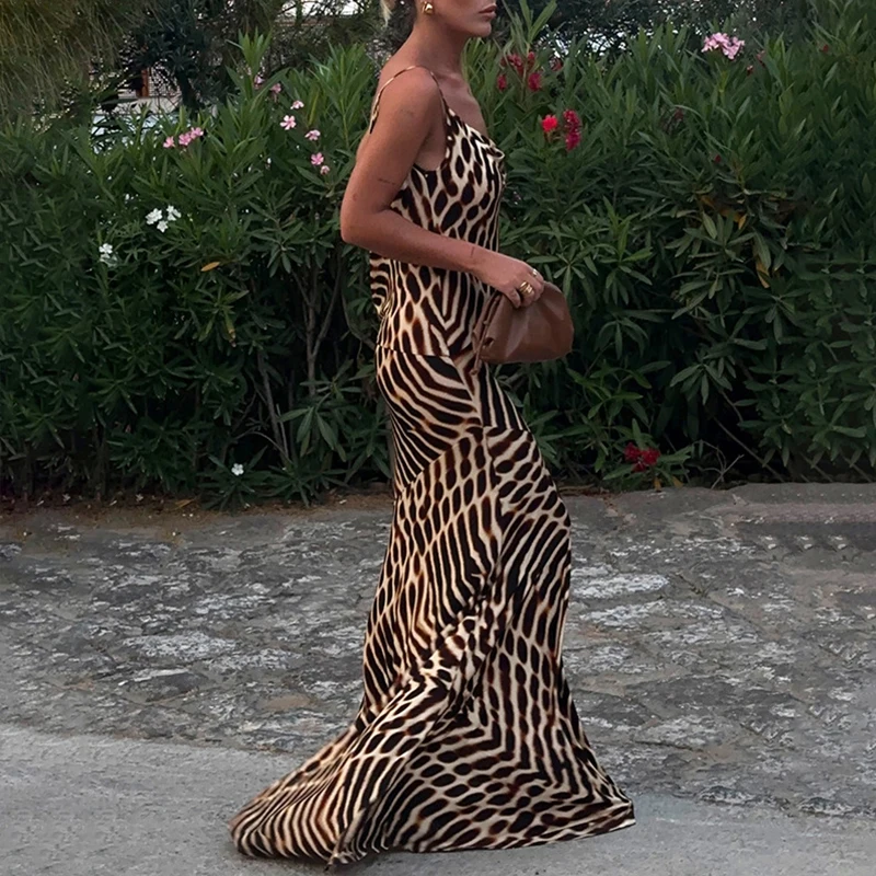 BKLD Onregelmatige Holle Afdrukken Zomer Maxi Jurk Voor Vrouwen Skew Kraag Mouwloos Backless Schede Zonnejurk Vakantie Strand Outfit