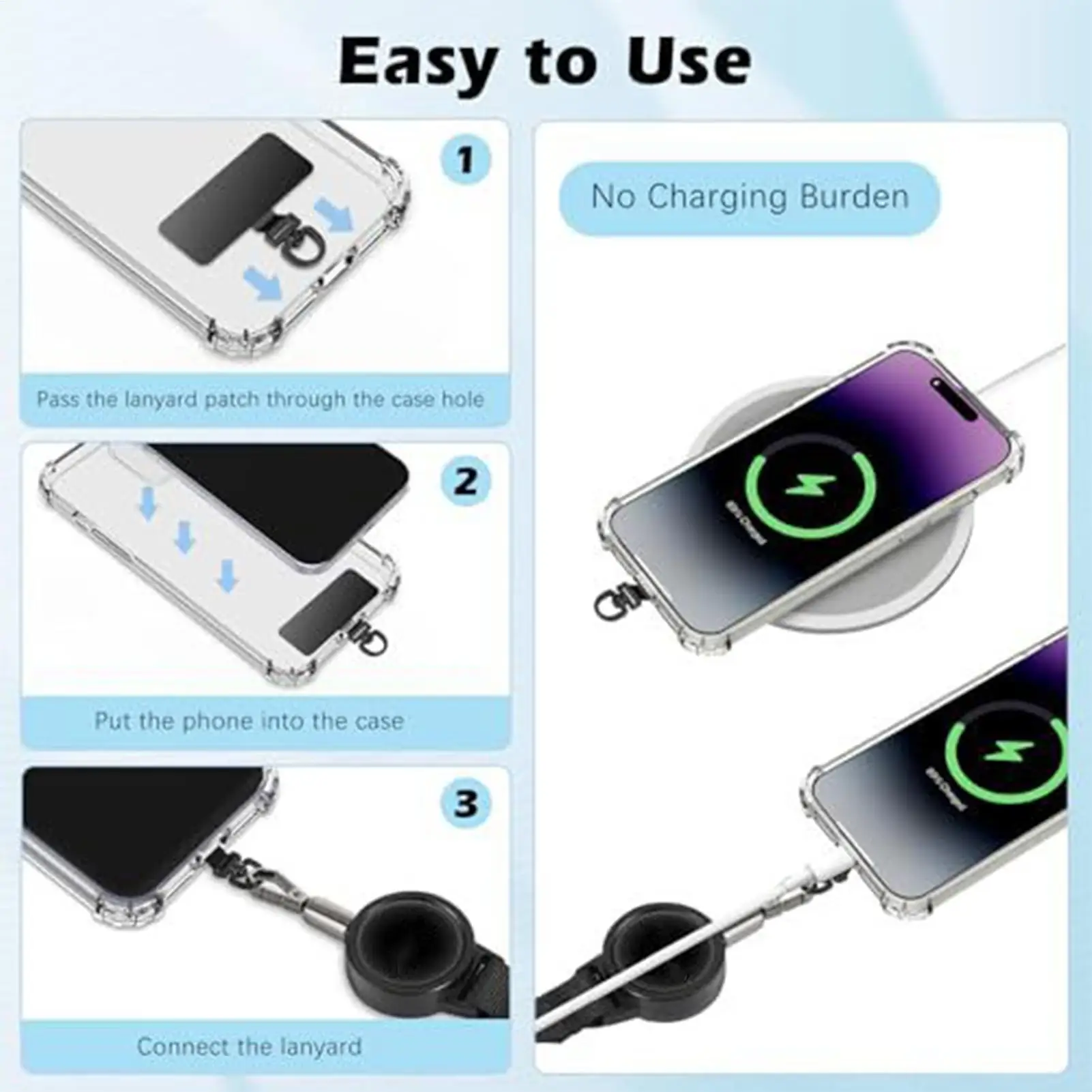 Retractable Phone Lanyard Anti-Theft Security Strap Phone Tether With Locking Carabiner & 360 Degree Rotating Hook For Outdoor view 3