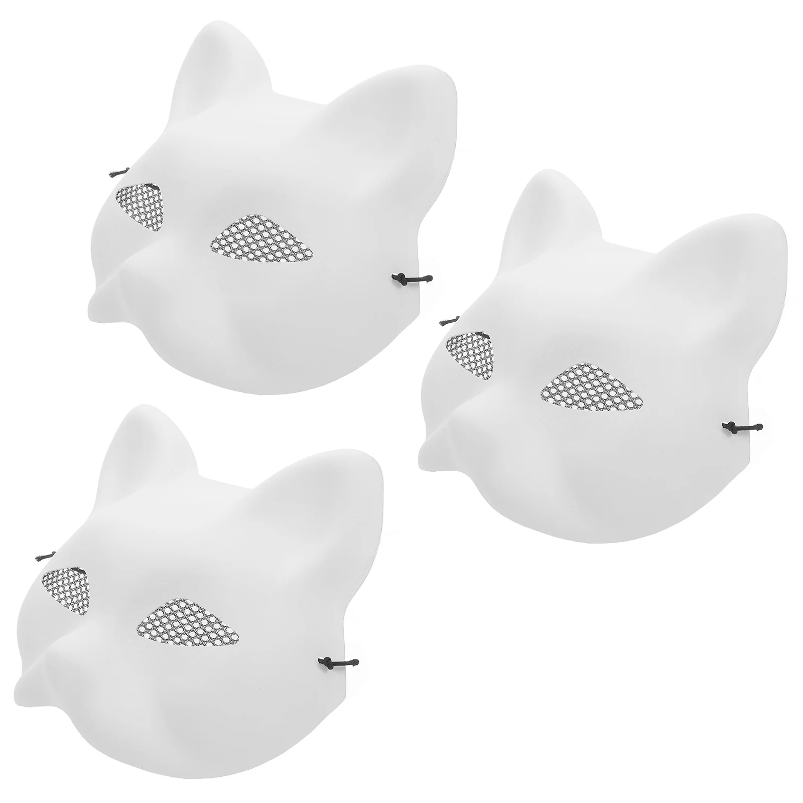 3 Pcs Fox Mask Blank Masks For Women Masquerade Supplies Face Prom DIY White Pvc Paintable Child Miss