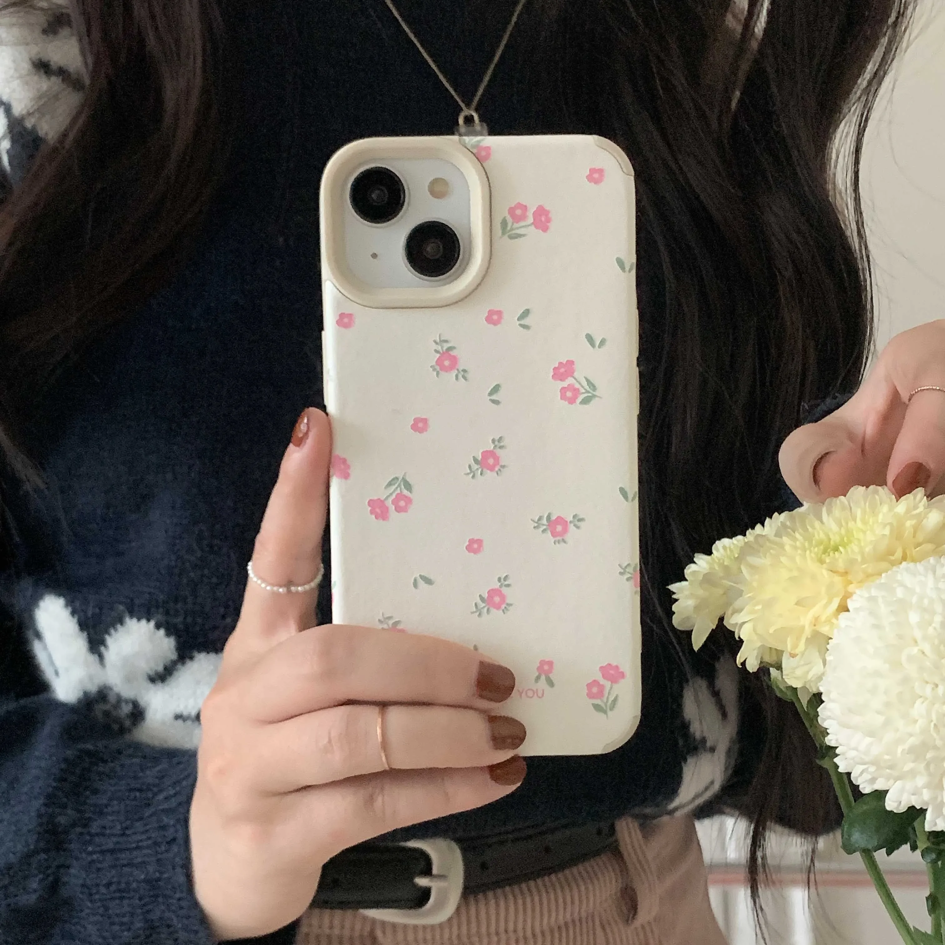 INS Korea Little Flower Soft Leather Phone Case For Iphone 14Pro 15ProMax 11 12 13 14 15 Pro Max 13Pro Cover Fundas