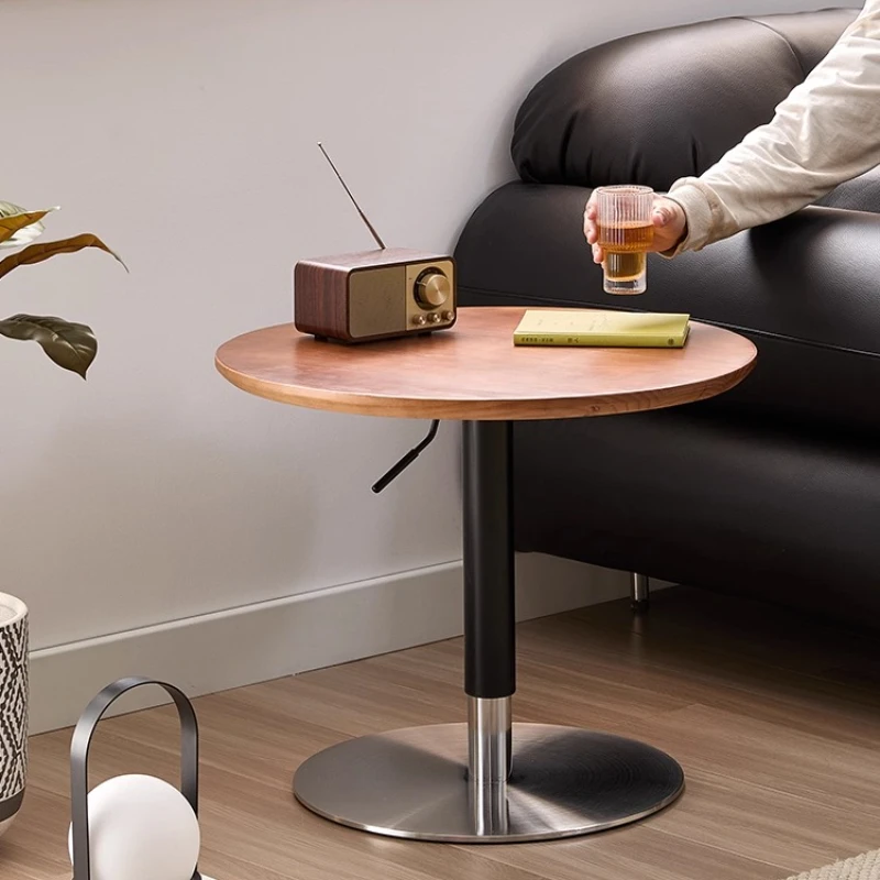 

Adjustable Wood Small Round Table, Vintage Living Room Sofa Side Table, Stainless Steel Base Dining Table, Coffee Shop Table