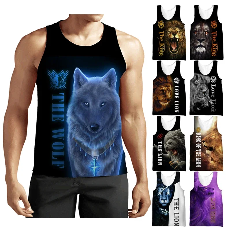 

Lion 3D Printed Men's Tank Tops Harajuku Animal Wolf Pattern Summer Cool Tops Fitness Bodybuilding Gym Muscle Sleeveless Vest