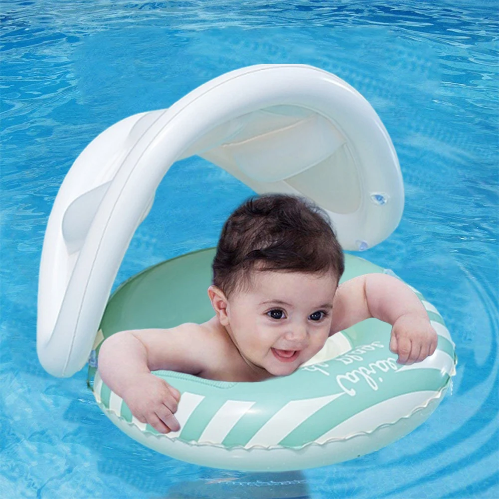 Anneau de bain pour bébé avec pare-soleil, Tube flottant étanche avec poignées et siège, anneaux de piscine pour garçons et filles