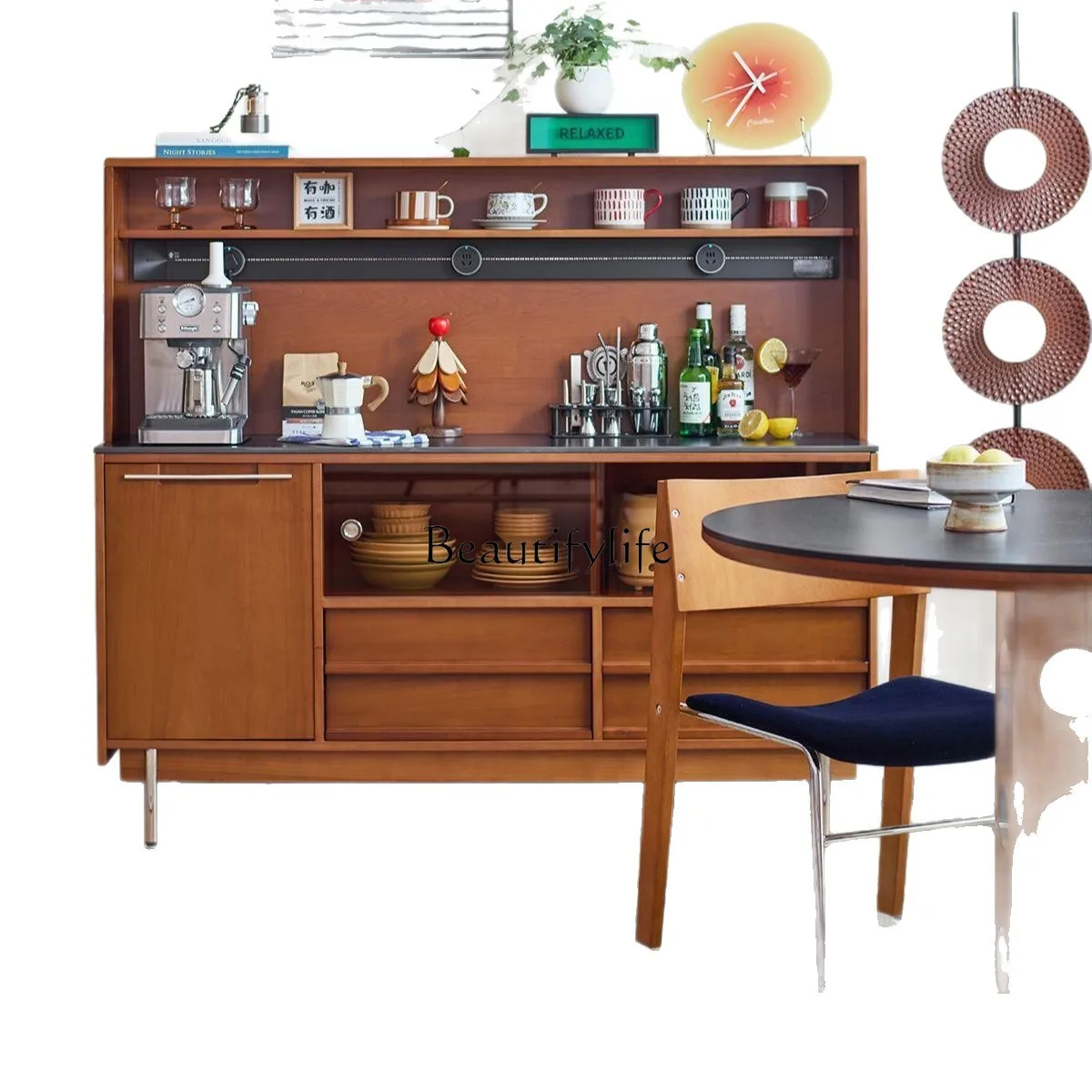 خزانة جانبية عتيقة من الخشب الصلب، خزانة ذات طراز قديم مدمجة على الحائط #6