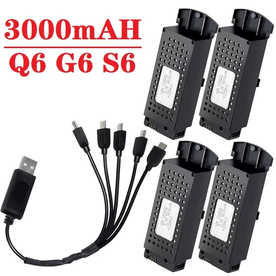 Q6 3.7V 3000mAh Rechargeable Battery and Charger For Q6 G6 S6 8K RC Quadcopter Spare Parts For G6 Pro Lipo Battery