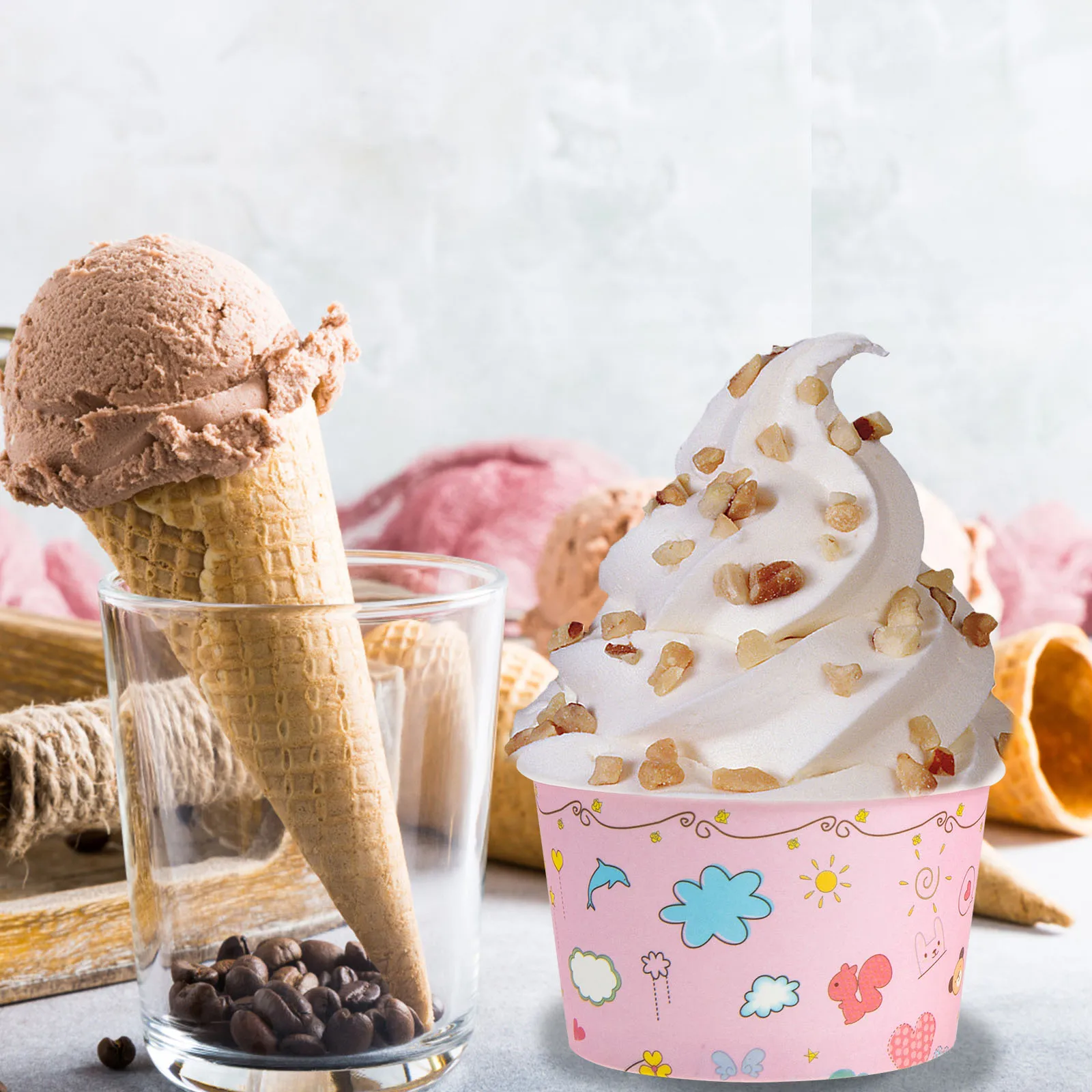 

50pcs Disposable Ice Cream Cups Paper Dessert Bowls Yogurt Containers Salad Chocolate Mousse Home Hotel Party Cafeteria Use