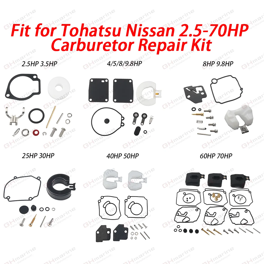 

Carburetor Repair Kit Fit For Tohatsu Nissan 2.5 3.5 4 5 8 9.8 25HP 30HP 40HP 50HP 60HP 70HP 3F3 3F0 3V1 3BJ 3C8 3B2 346 87122