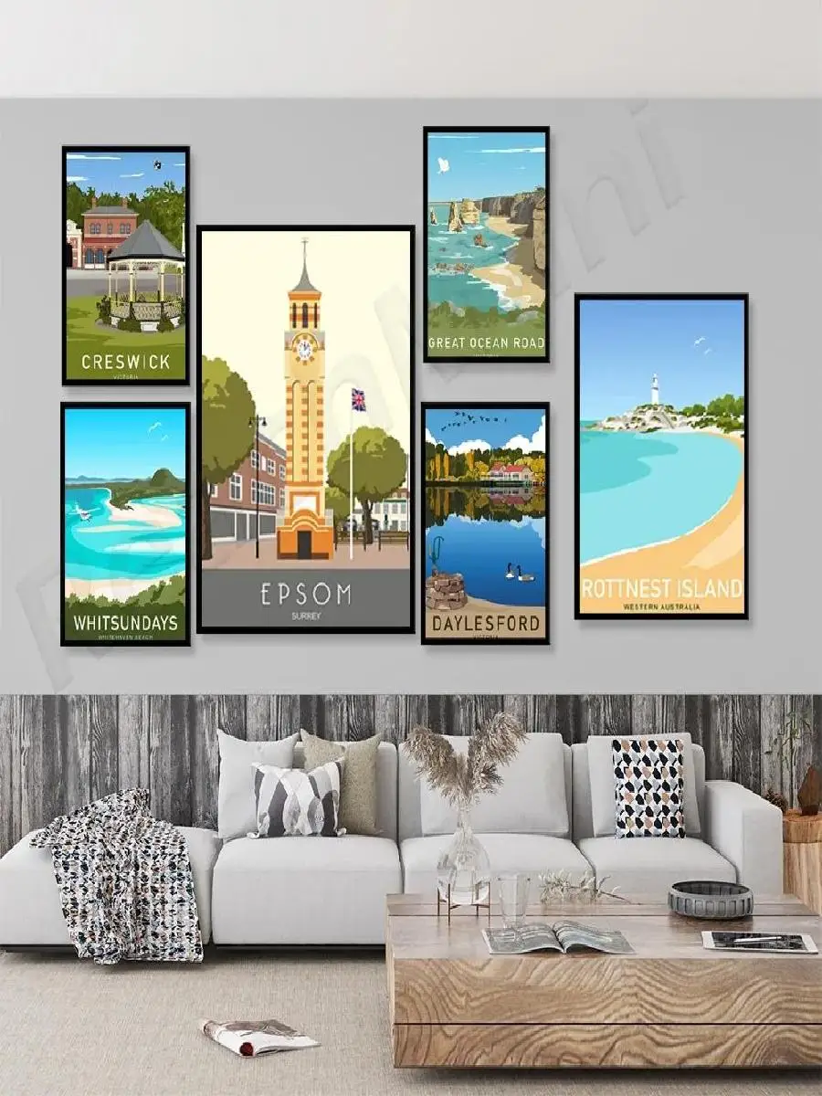 ملصق السفر Great Ocean Road Victoria Australia Daylesford Lake Creswick Whitehaven Beach Whitsunday Islands Rottnest