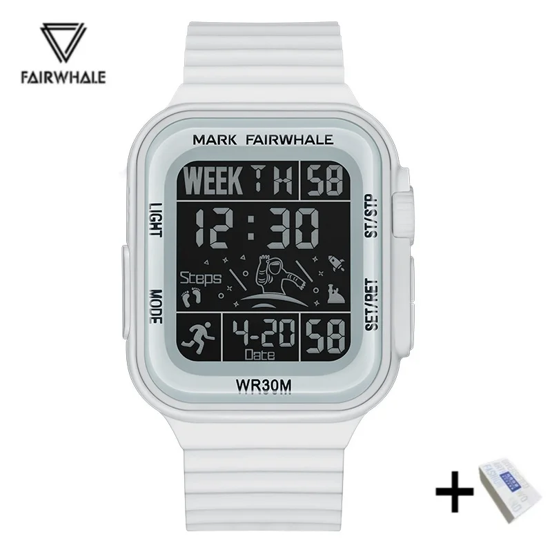 Fairwhale Nieuw Wit Vierkant Digitaal Horloge 4430 Sport Trendy Siliconen Band Chronograaf Waterdichte Horloges voor Mannen Reloj Hombre