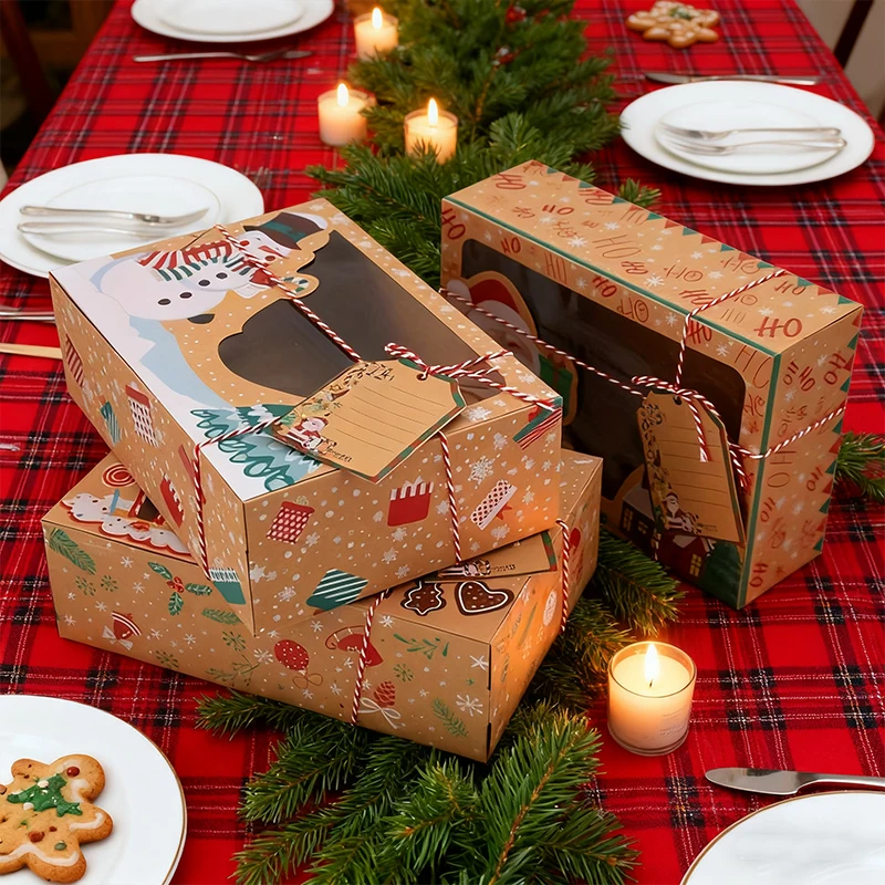 

3/6/9/12PCS Christmas Kraft Cookie Box with Window Large Holiday Gift Box Cupcake Candies Food Packing Xmas Containera navidad