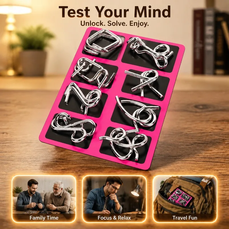 

8 Pack Metal Brain Teaser Puzzle Rings Unlock Interlocking Buckle Logic Game Educational Mind for Kids Students Elderly Stress