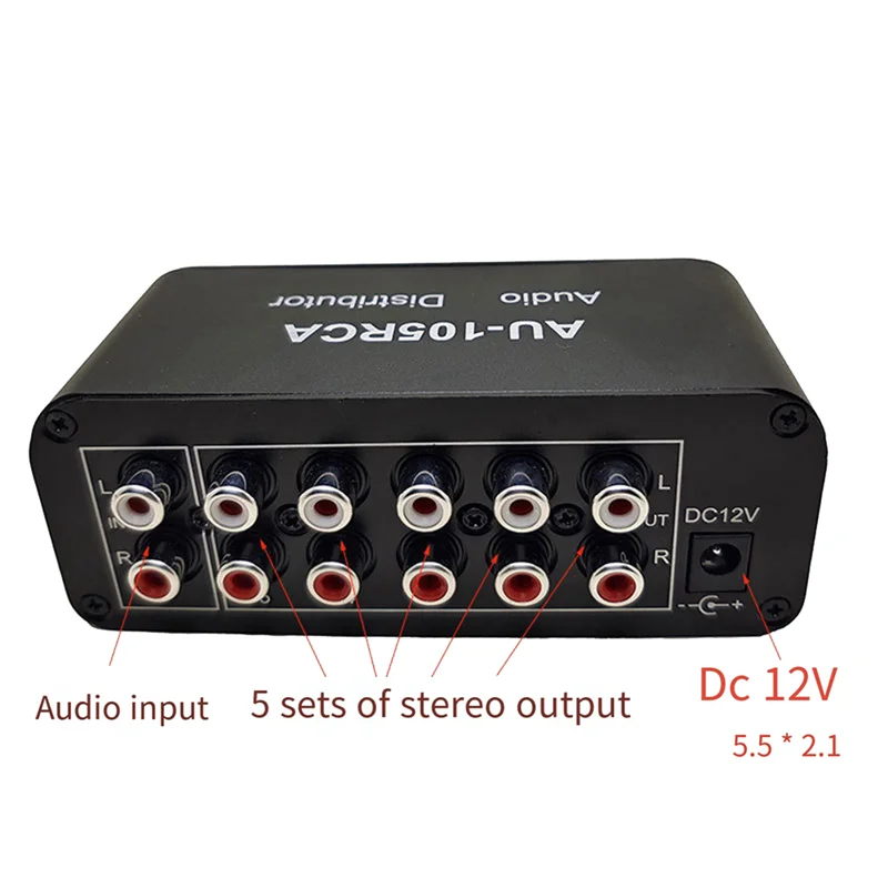 Distribuidor de áudio 5CH Mixer de áudio estéreo 1 entrada 5 saída Divisor RCA para amplificador de potência Áudio ativo