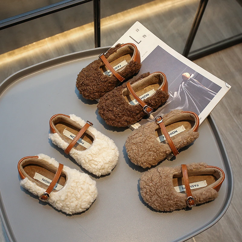 

Girls' Cotton Shoes 2025 Autumn/Winter New Plush Warm Flat Bottom Kid's Princess Shoes Non-slip Children's Shoes 21-30