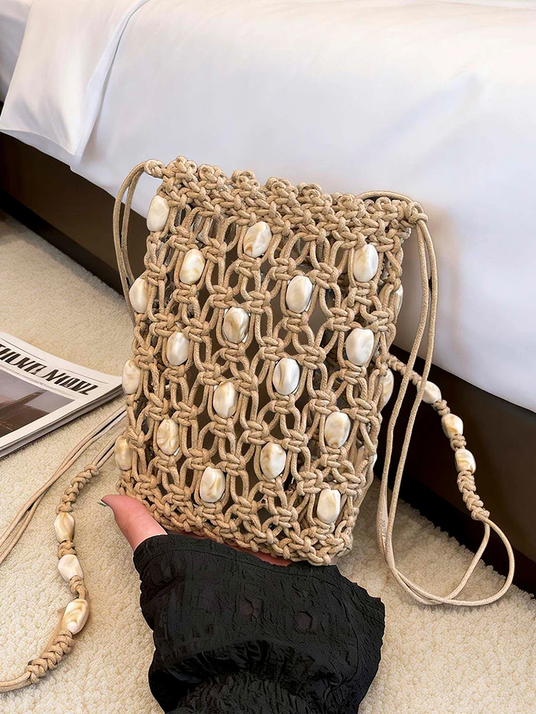 

Handwoven Hollow out Shoulder Bag Women's Summer Spring Beach Vacation Crossbody Phone Bag Casual Simple Style Polyester