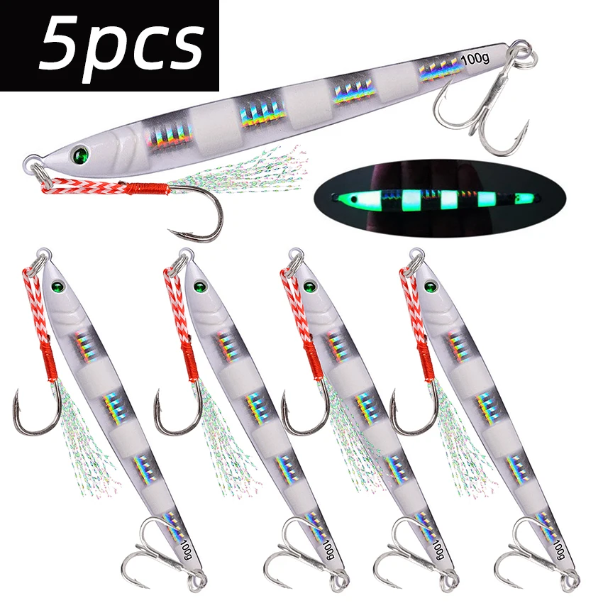5 Pieces Slow Long Metal Jig Fishing Lure 17g 21g 28g 40g 60g Cast Jigging Lures Artificial Shore Fish Bait Sea Bass Fishing