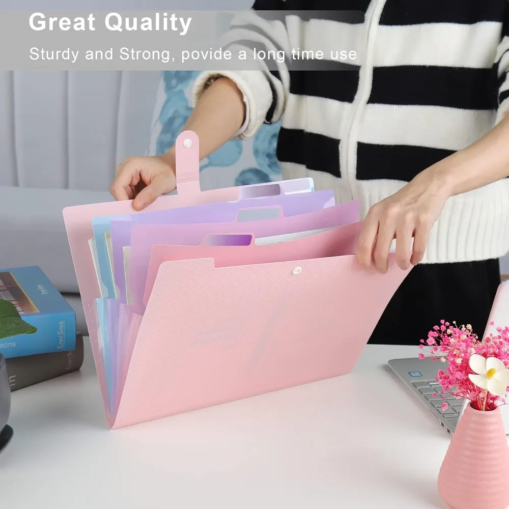 Portable Expanding File Folder with 5 Colorful Pockets Weave Pattern Accordion Organizer A4 Letter Size Document Folder for Office School Supplies Purple view 6